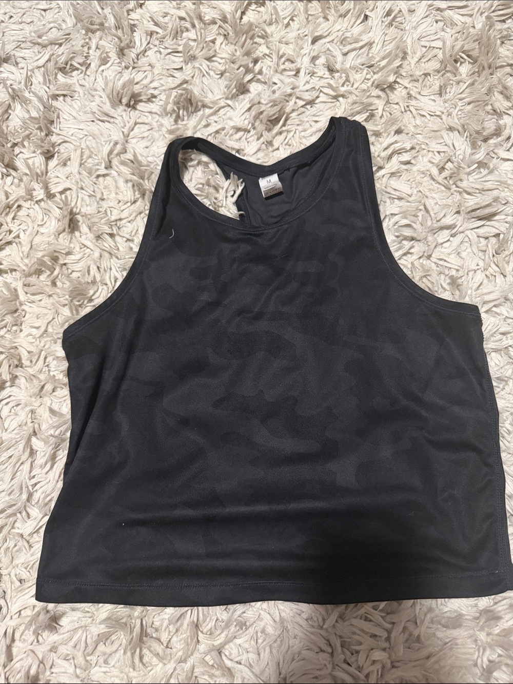 90 Degree By Reflex Black Athletic Tank with Subtle Camo Texture
